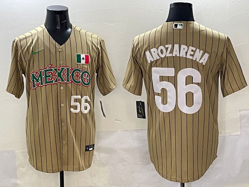 Men Mexico #56 Arozarena Brown Stripe Joint Name 2025 Nike MLB Jersey style 3->more jerseys->MLB Jersey